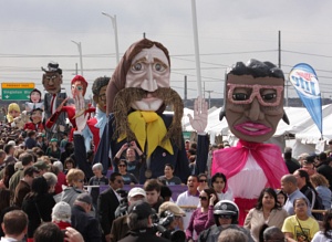 Here comes Bridge-o-Rama Festival's Parade of Giants.  The parade idea was created by the West Dallas Chamber and the giant figures were made in West Dallas.  from Bridge-o-Rama!