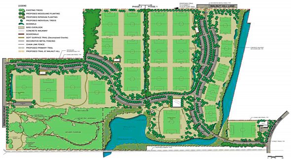 Schematic of the Elm Fork Soccer Complex Phase I and II.